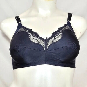 38D Lilyette 562 0562 Lace Trimmed Divided Cup Wire Free Bra Black  Excellent Pr